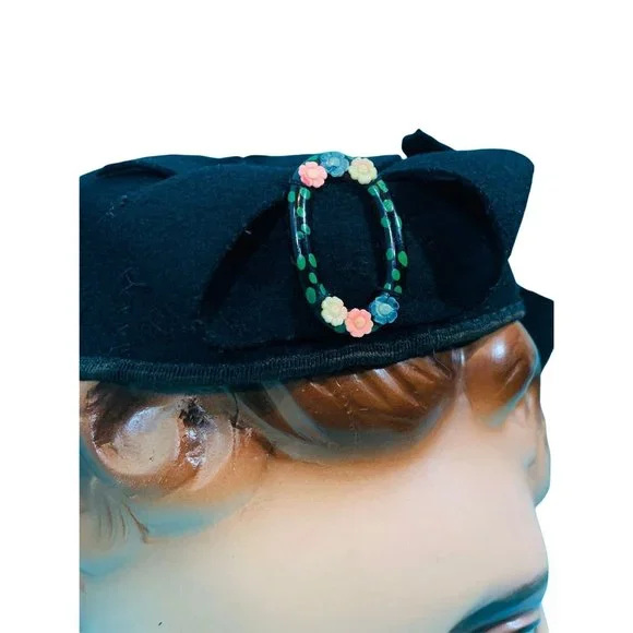 Vintage 1940s Wool Cap Black Unique Armand Schwab & Co Hat